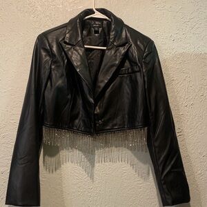 Nasty Gal Black Leather Jacket with Chain Fringe
